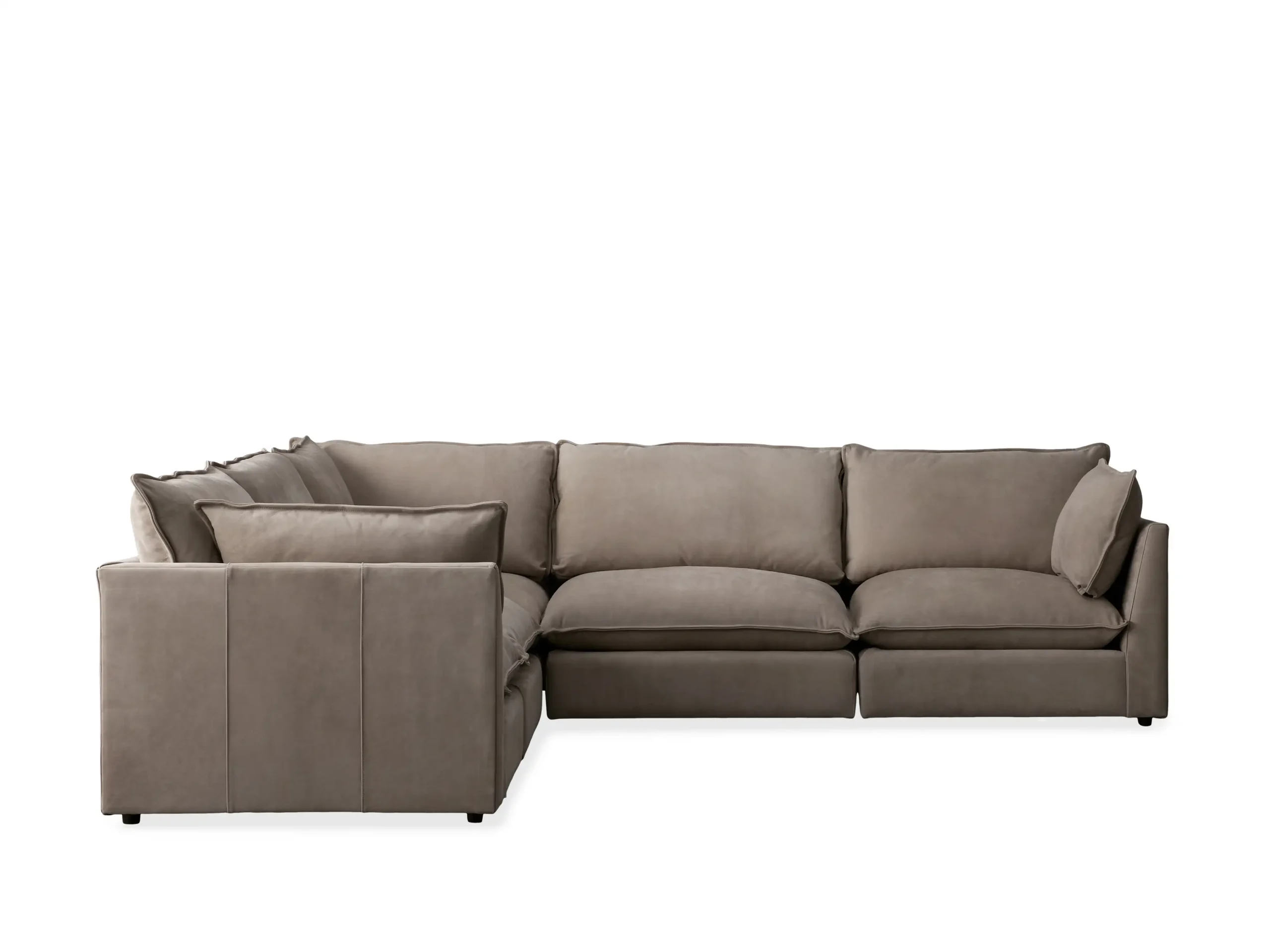 Size: 3200mm (Width) x 3200mm (Depth) x900mm (Height) Nothing says class, sophistication, and smooth comfort quite like this luxury sectional sofa, which includes 5 couch pieces, including the corner and comfortable pillows. It combines thick cushioning with linen/leather/boucle fabric, curvy arms, and a vintage look that takes you back to the bold and luxurious days of the 1950s. With a light grey color to match your décor, this sofa can fit perfectly with a contemporary look, classic style, or more rustic-looking living space. What’s more, with a reversible back, you can sit up to watch your favorite movie. Product Features Trendy, mid-century modern design Product Care: Wipe clean with damp cloth, do not use strong liquid cleaners