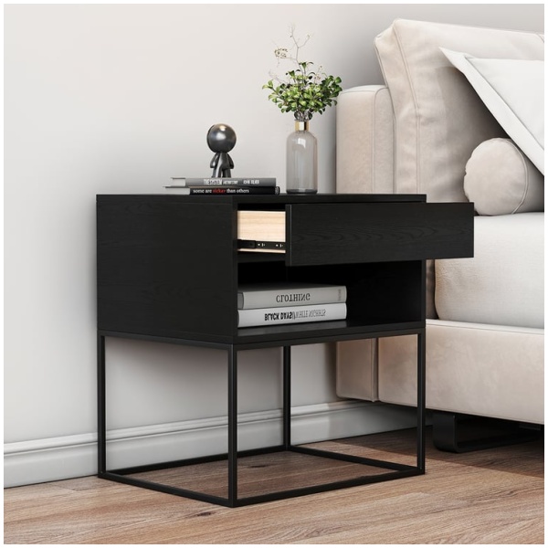 June Modern Wood and Steel Pedestal in White, Side profile of the June pedestal showing the steel frame