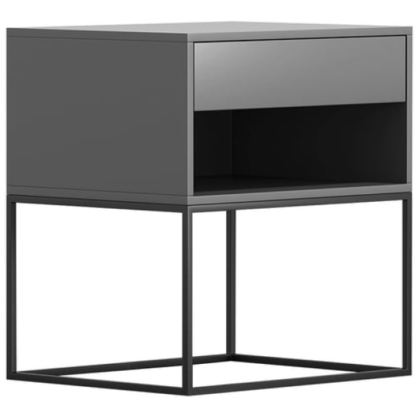 June Modern Wood and Steel Pedestal in White, Side profile of the June pedestal showing the steel frame