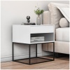 June Modern Wood and Steel Pedestal in White, Side profile of the June pedestal showing the steel frame