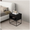 June Modern Wood and Steel Pedestal in White, Side profile of the June pedestal showing the steel frame